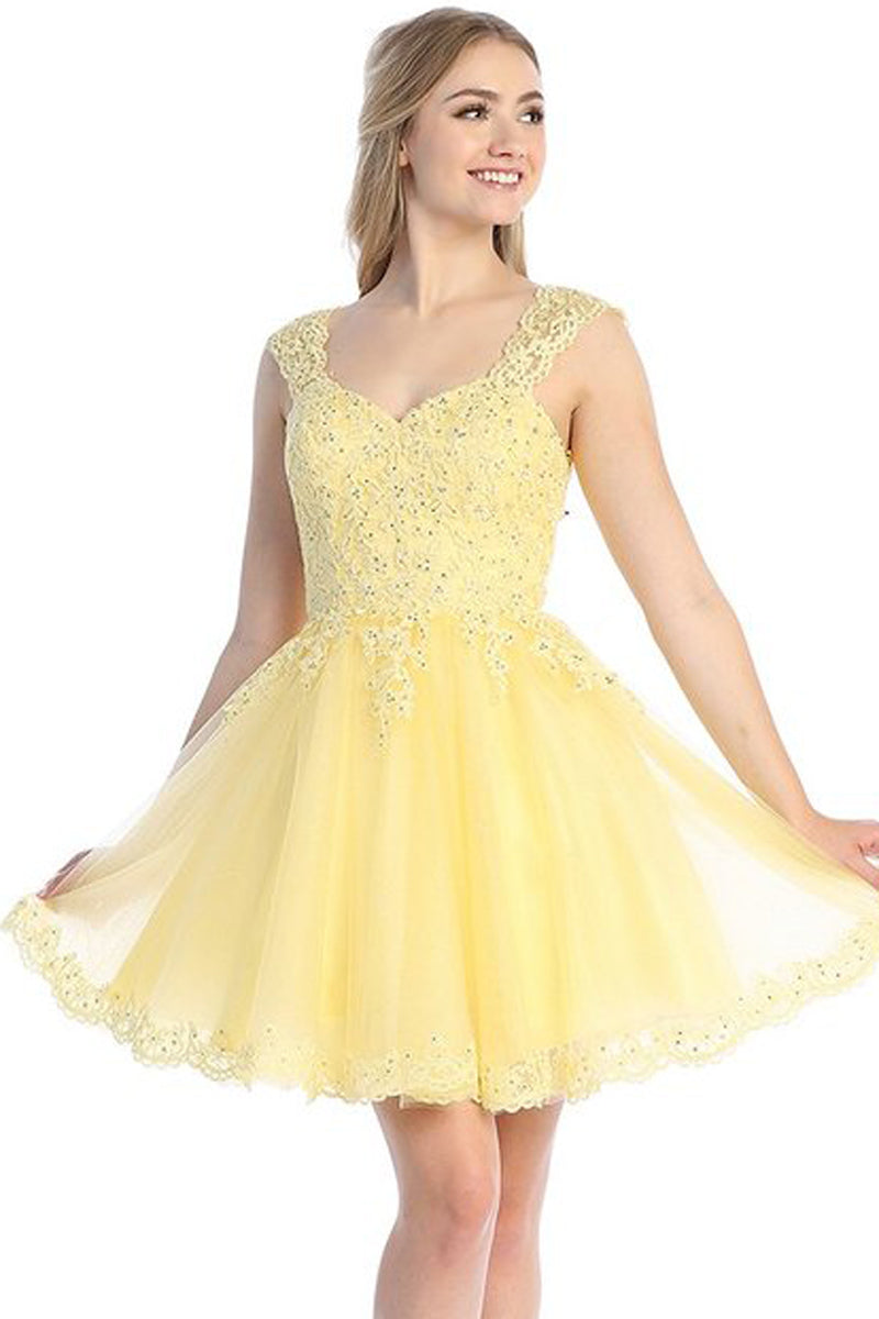 Cap Sleeve Tulle A-Line Cocktail Dress | 196-240