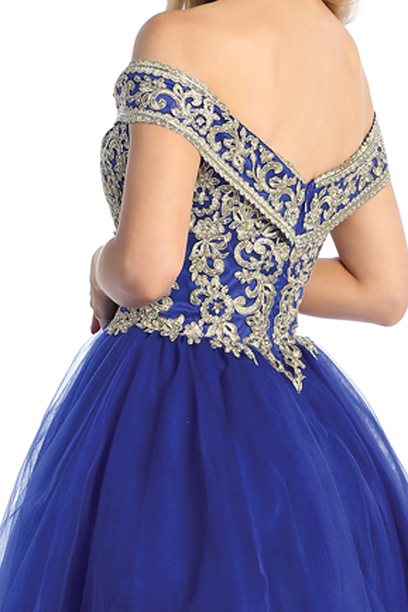 Off Shoulder Beaded Bodice Tulle A-Line Cocktail Dress | 196-247