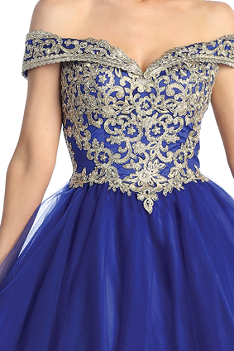 Off Shoulder Beaded Bodice Tulle A-Line Cocktail Dress | 196-247