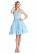 Baby Blue sleeveless tulle a-line cocktail dress, front view