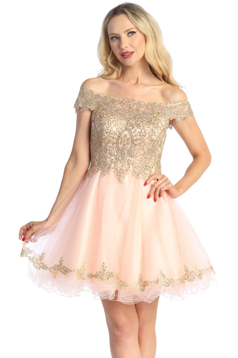 Off Shoulder Tulle A-Line Cocktail Dress | 196-257