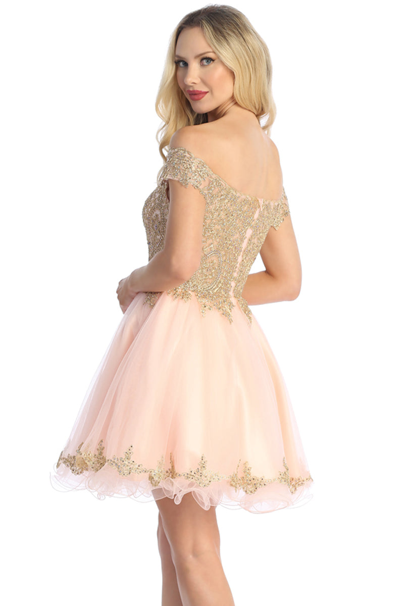 Off Shoulder Tulle A-Line Cocktail Dress | 196-257
