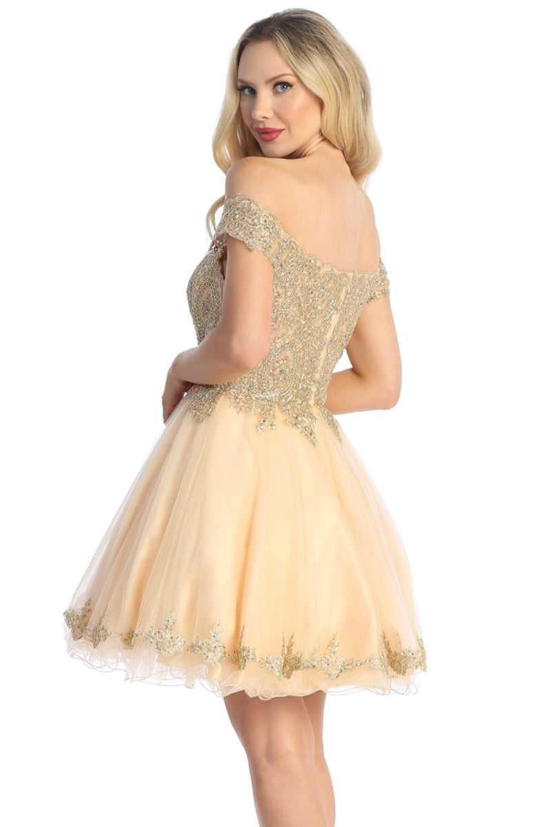 Off Shoulder Tulle A-Line Cocktail Dress | 196-257