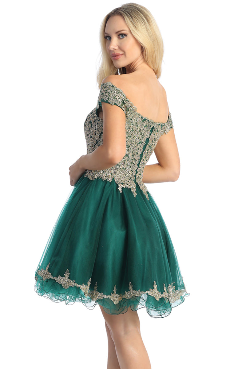 Off Shoulder Tulle A-Line Cocktail Dress | 196-257