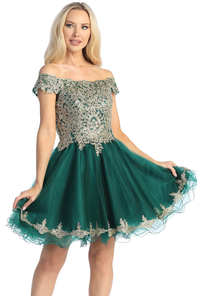 Off Shoulder Tulle A-Line Cocktail Dress | 196-257