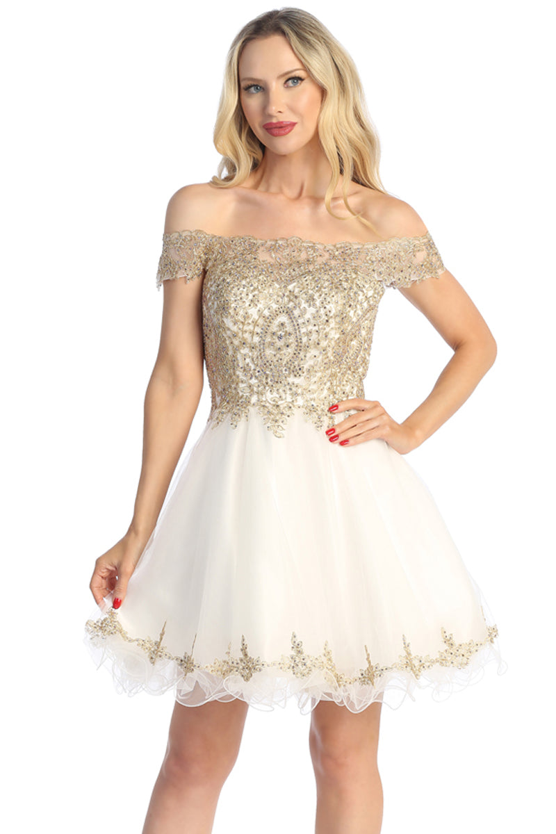 Off Shoulder Tulle A-Line Cocktail Dress | 196-257