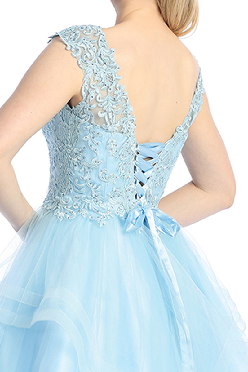 Cap Sleeve Beaded Bodice Tulle A-Line Cocktail Dress | 196-259