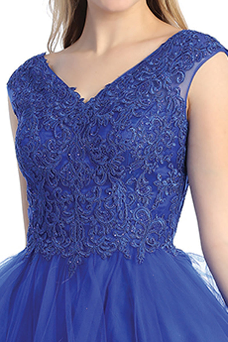 Cap Sleeve Beaded Bodice Tulle A-Line Cocktail Dress | 196-259