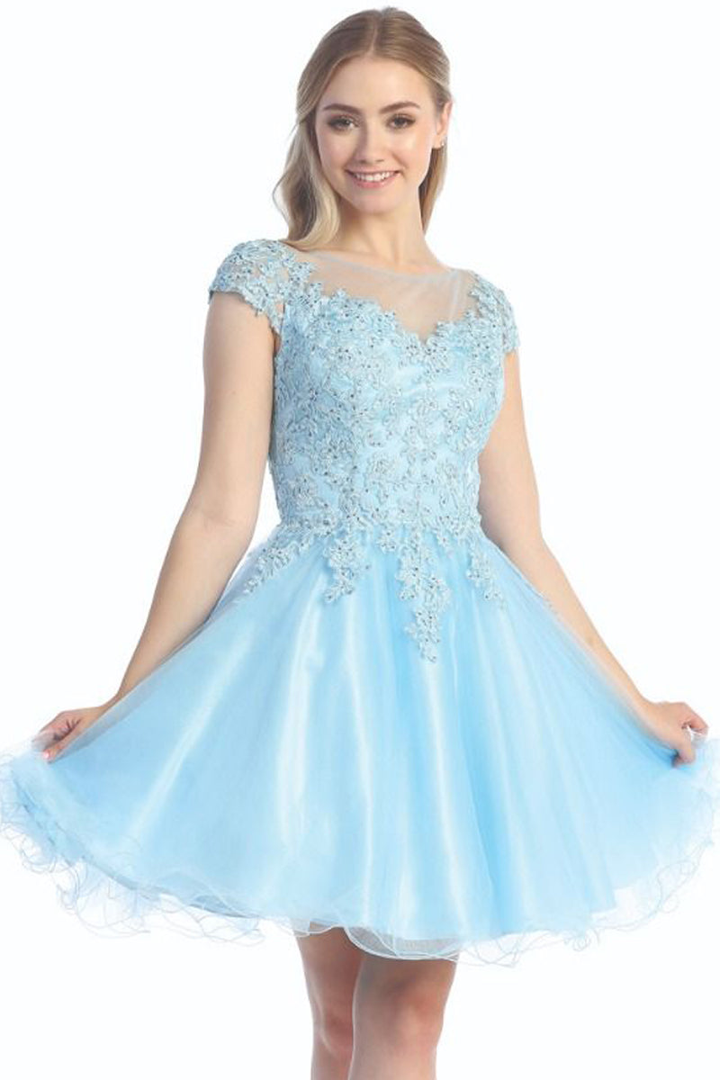 Cap Sleeve Tulle A-Line Cocktail Dress | 196-261