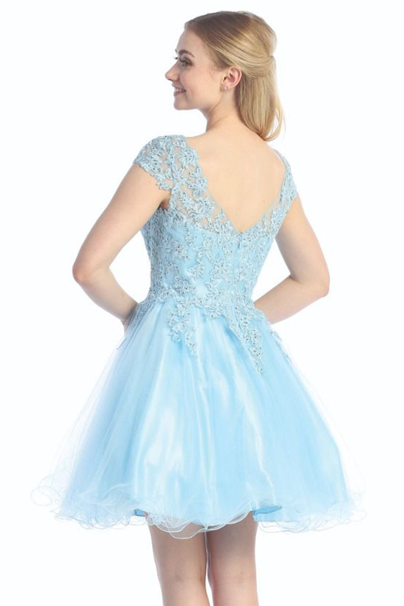 Cap Sleeve Tulle A-Line Cocktail Dress | 196-261