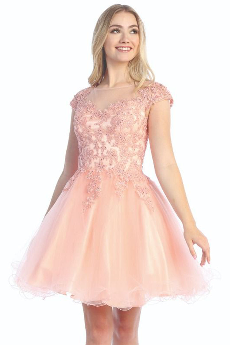 Cap Sleeve Tulle A-Line Cocktail Dress | 196-261