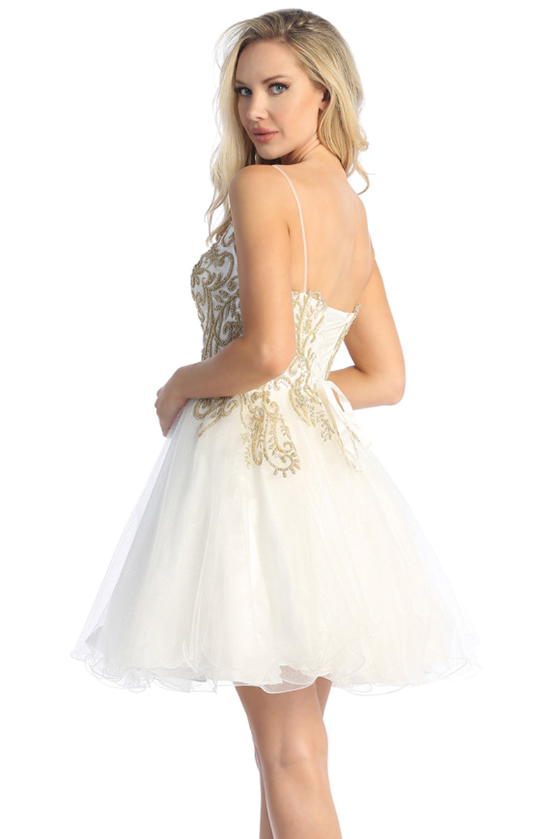V Neck Embellished Tulle A-Line Cocktail Dress | 196-266