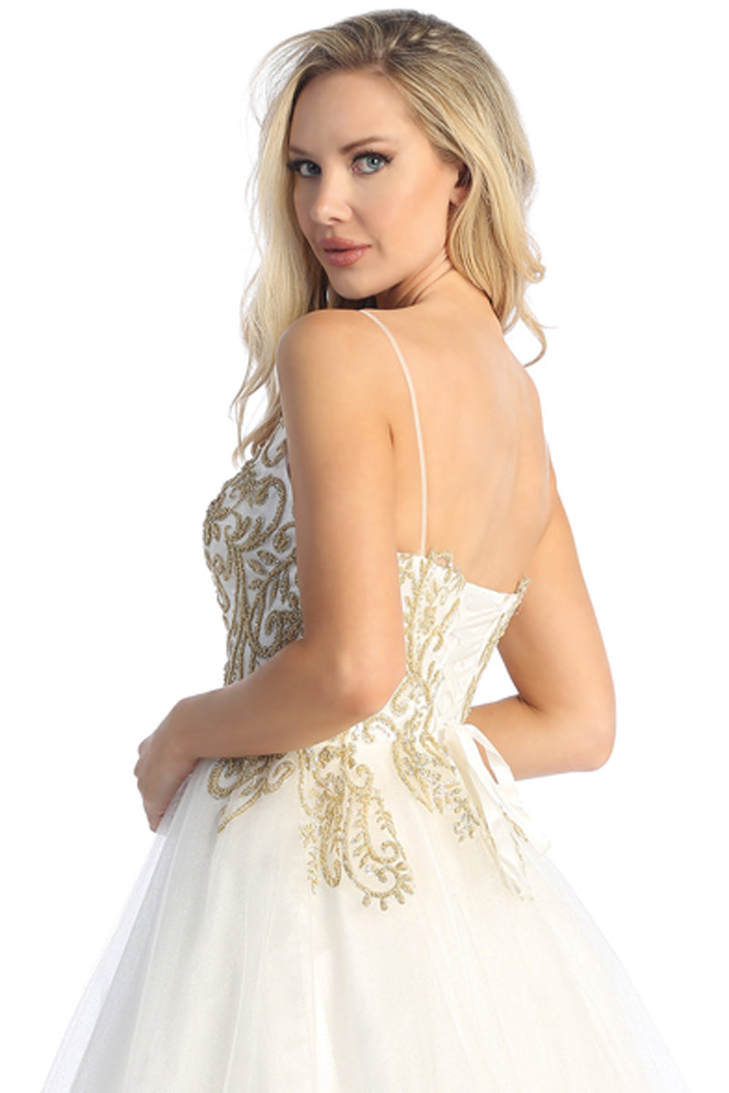 V Neck Embellished Tulle A-Line Cocktail Dress | 196-266