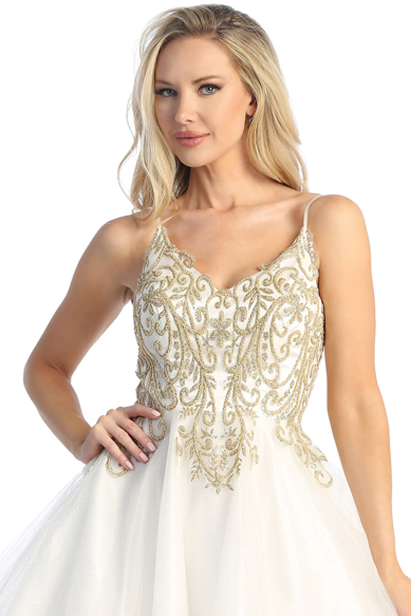 V Neck Embellished Tulle A-Line Cocktail Dress | 196-266