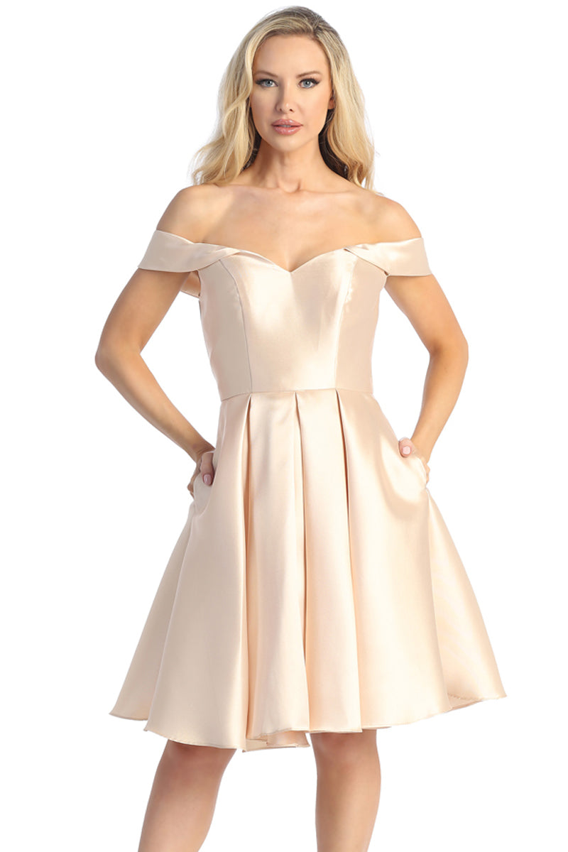 Off Shoulder Satin A-Line Cocktail Dress | 196-269