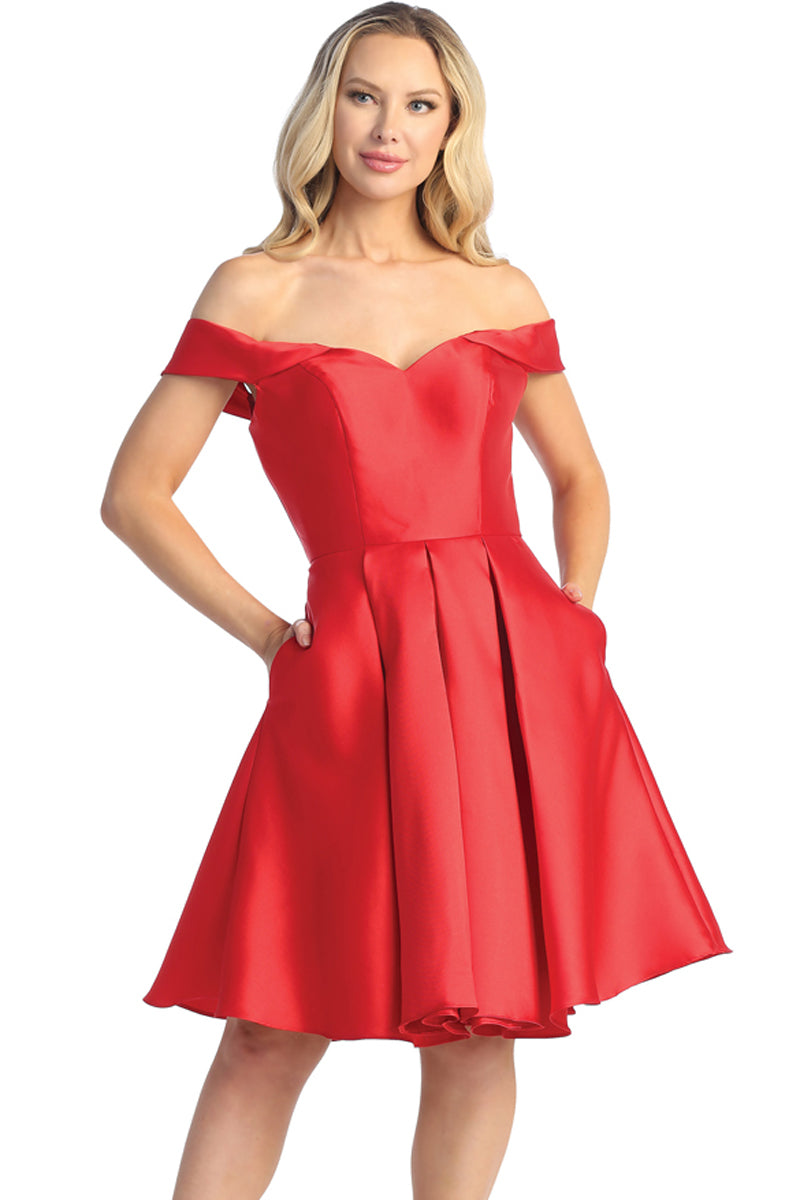 Off Shoulder Satin A-Line Cocktail Dress | 196-269
