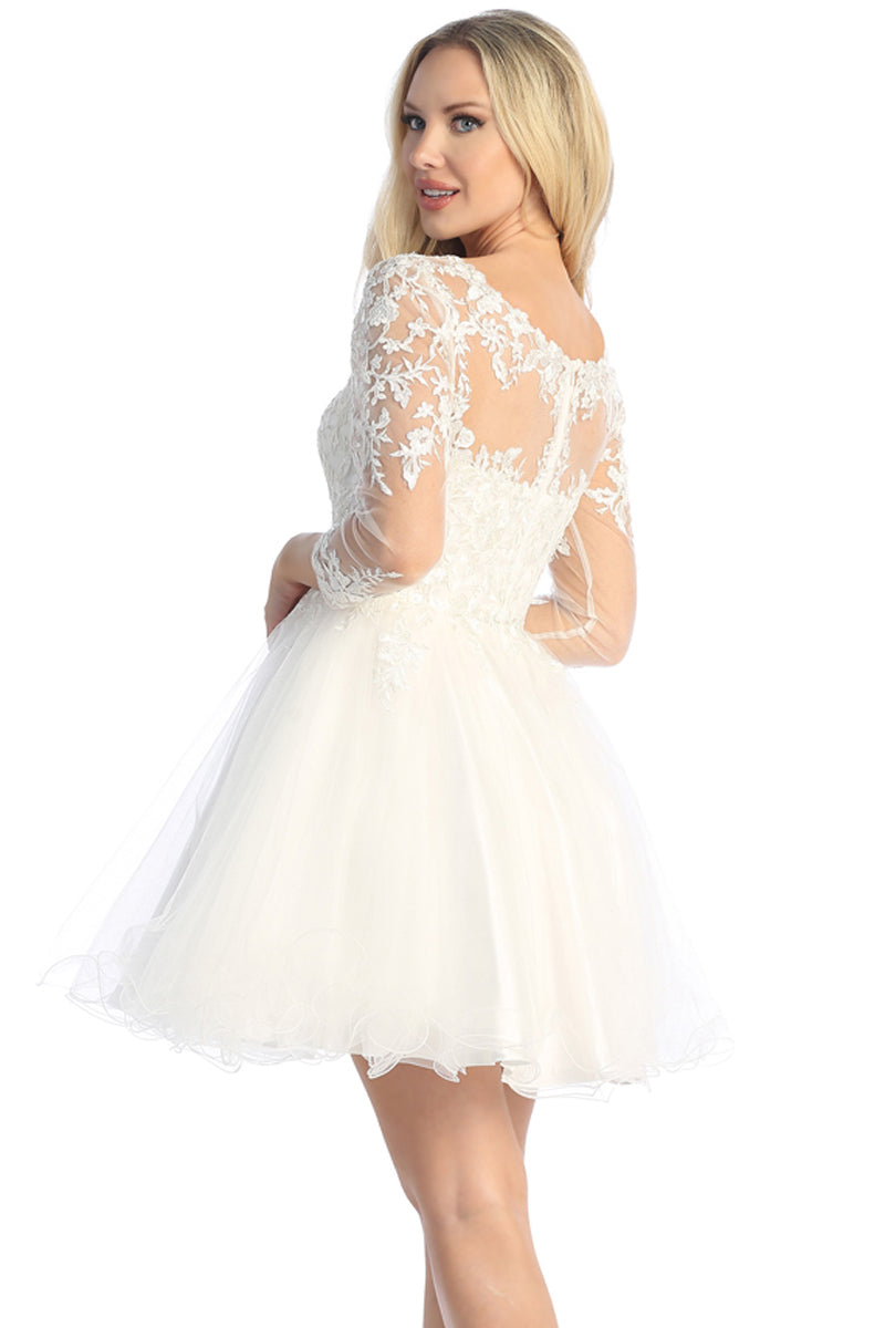Three-Quarter Sleeve Tulle A-Line Cocktail Dress | 196-272