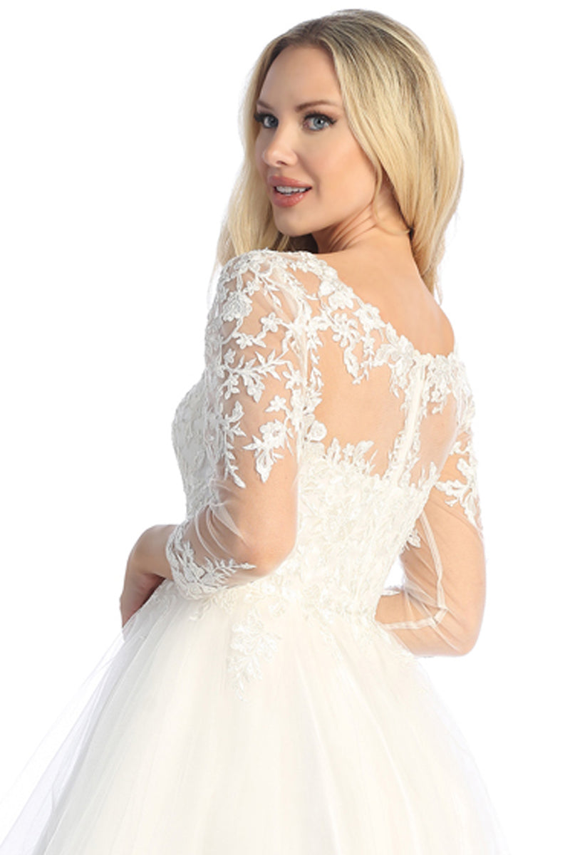 Three-Quarter Sleeve Tulle A-Line Cocktail Dress | 196-272
