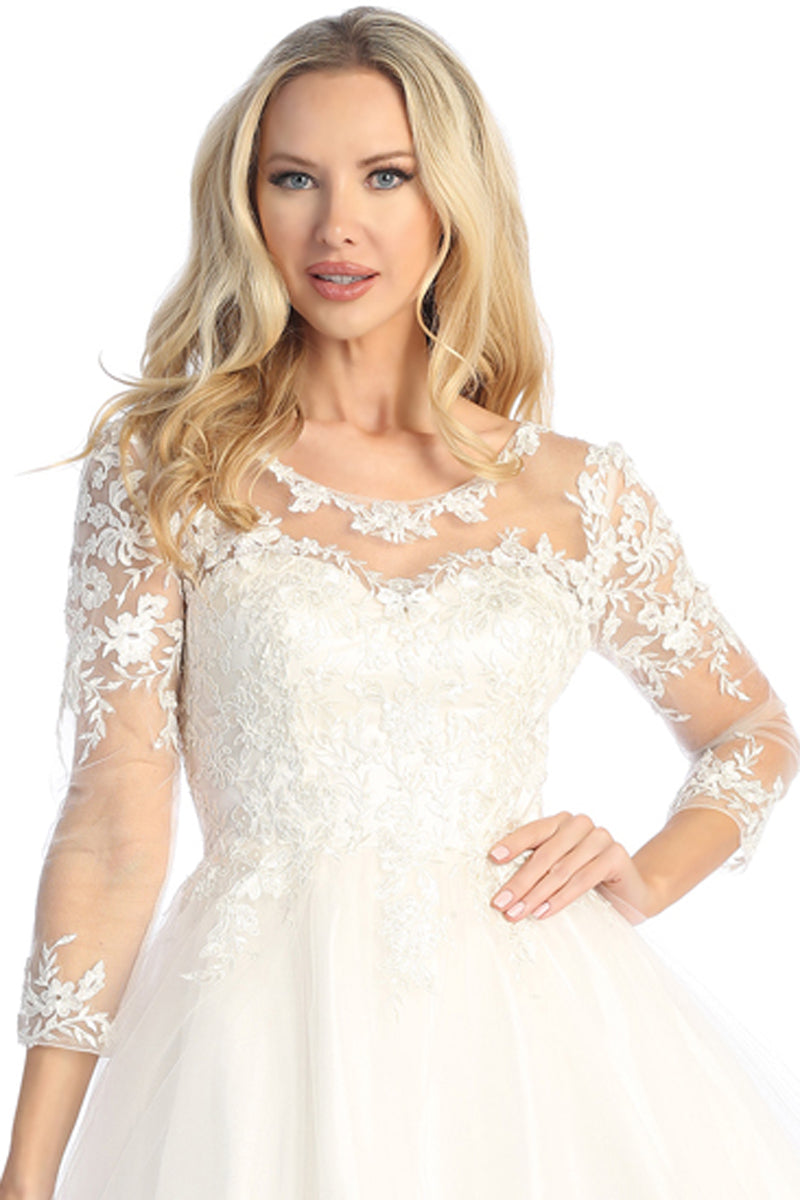 Three-Quarter Sleeve Tulle A-Line Cocktail Dress | 196-272