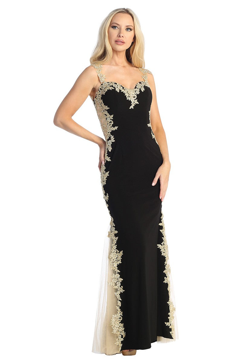 Black sweetheart mermaid prom gown, front view