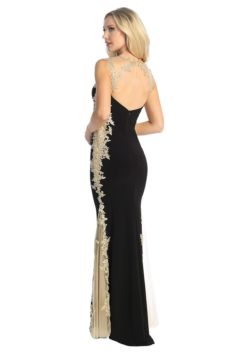 Black sweetheart mermaid prom gown, back view