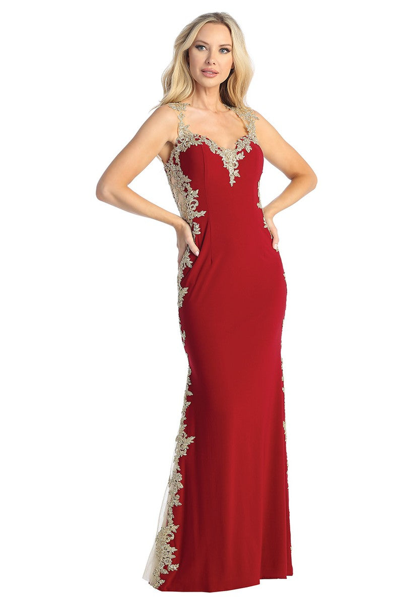Burgundy sweetheart mermaid prom gown, front view