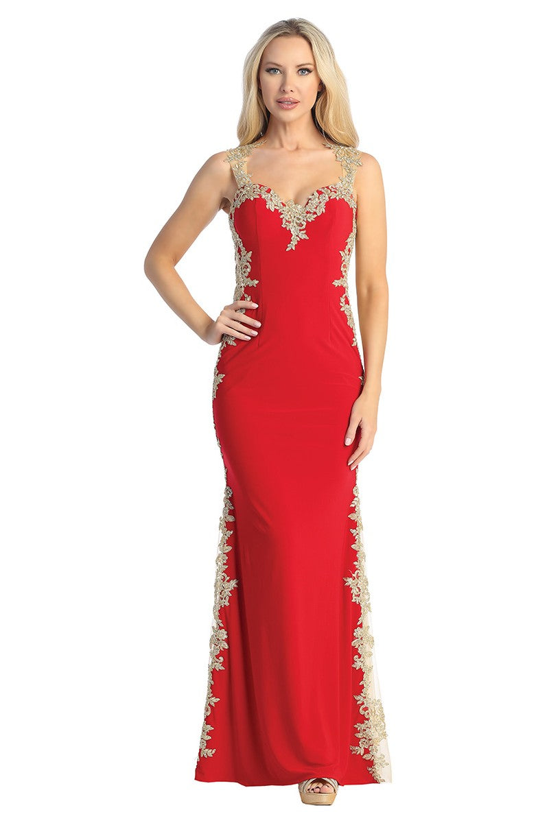 Red sweetheart mermaid prom gown, front view