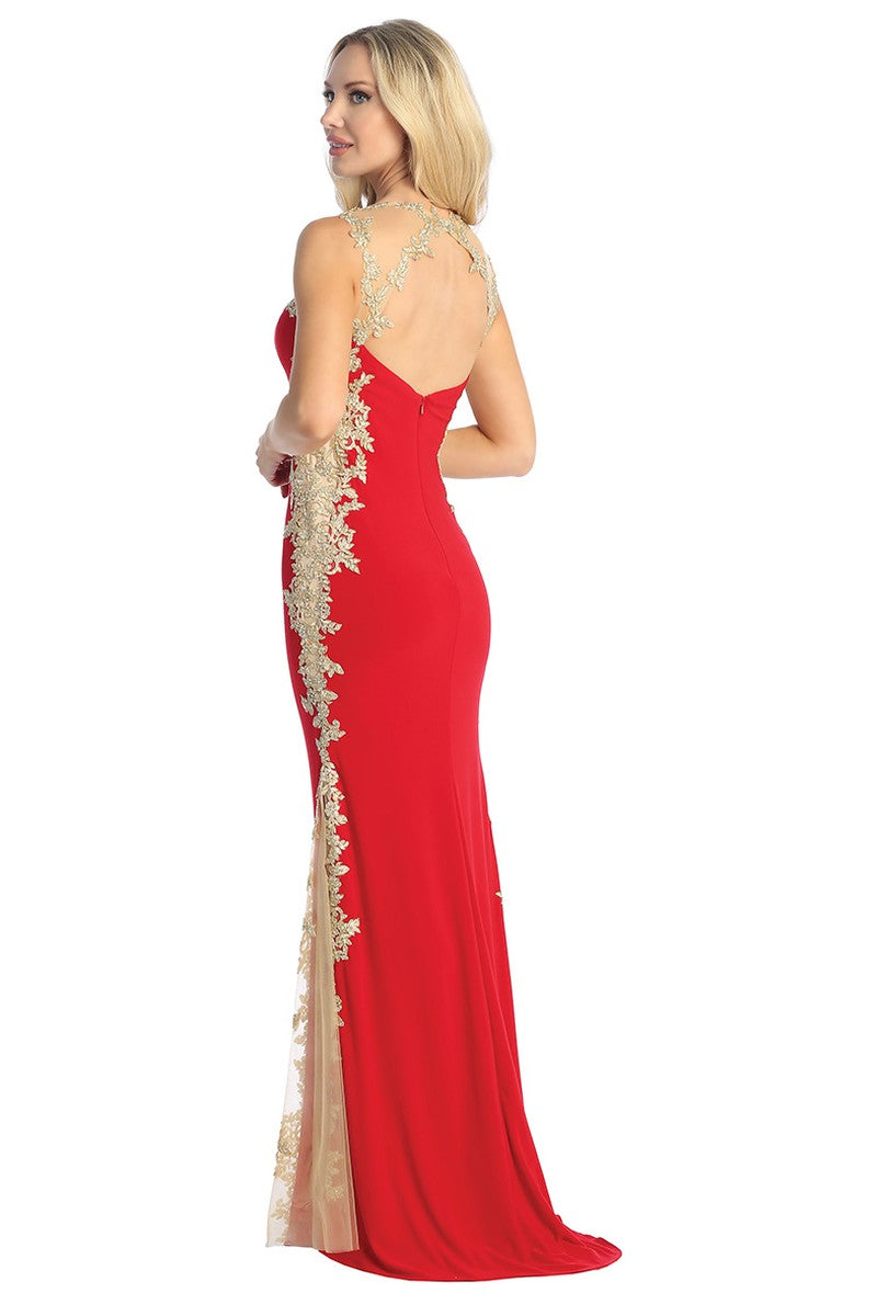 Red sweetheart mermaid prom gown, back view