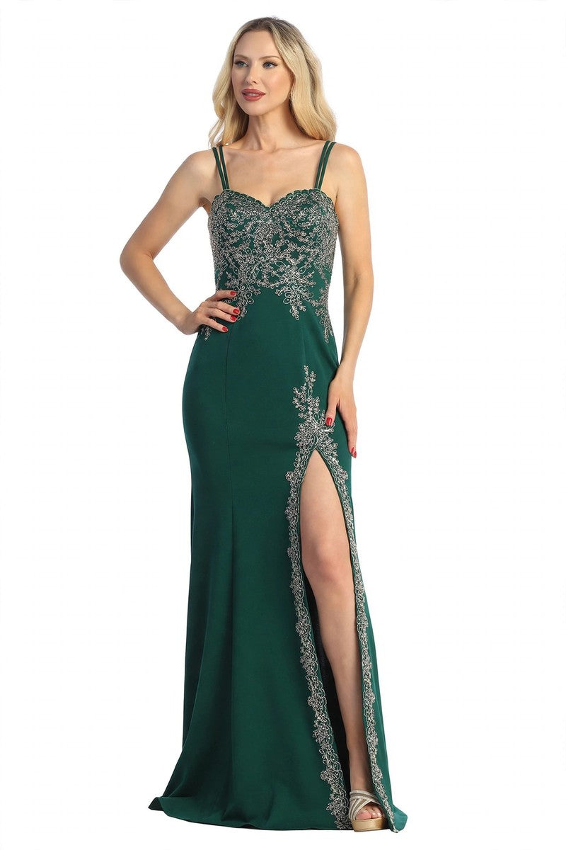 Green sweetheart beaded bodice mermaid prom gown, front view