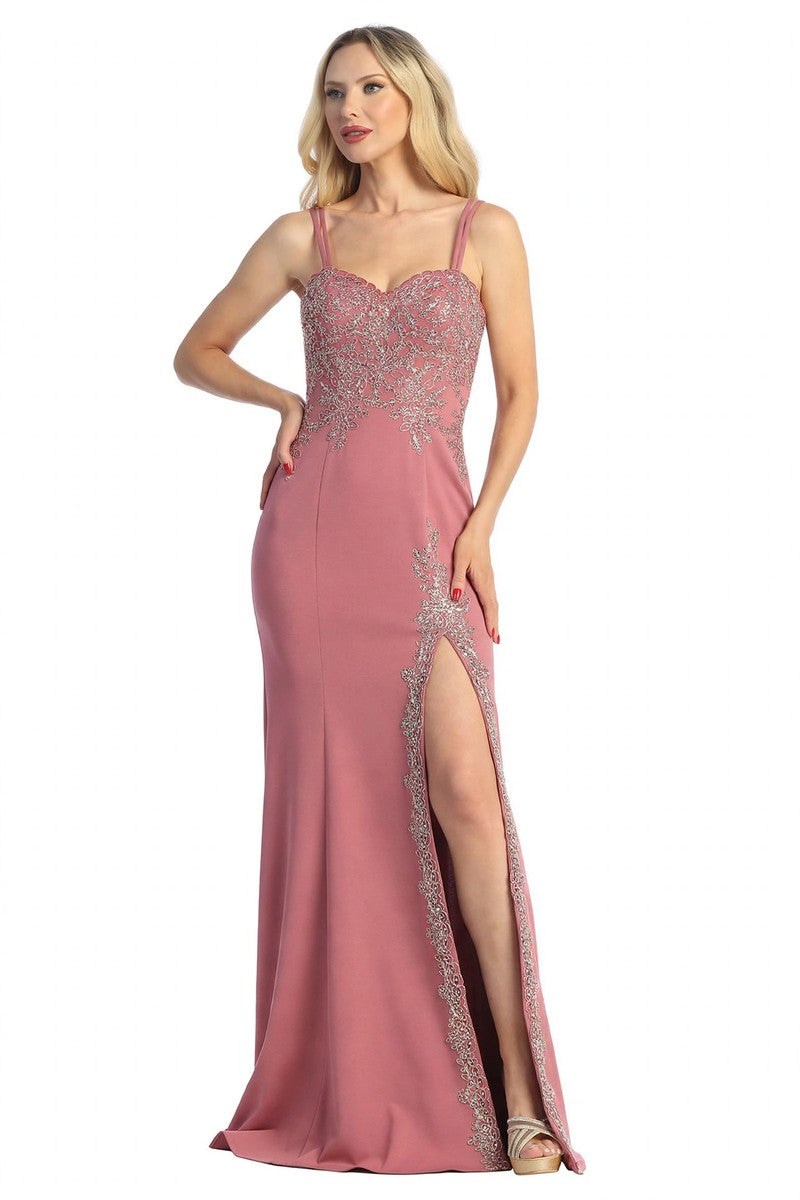 Rose sweetheart beaded bodice mermaid prom gown, front view