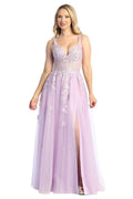 Lilac sleeveless tulle a-line prom gown, front view