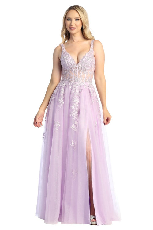 Lilac sleeveless tulle a-line prom gown, front view