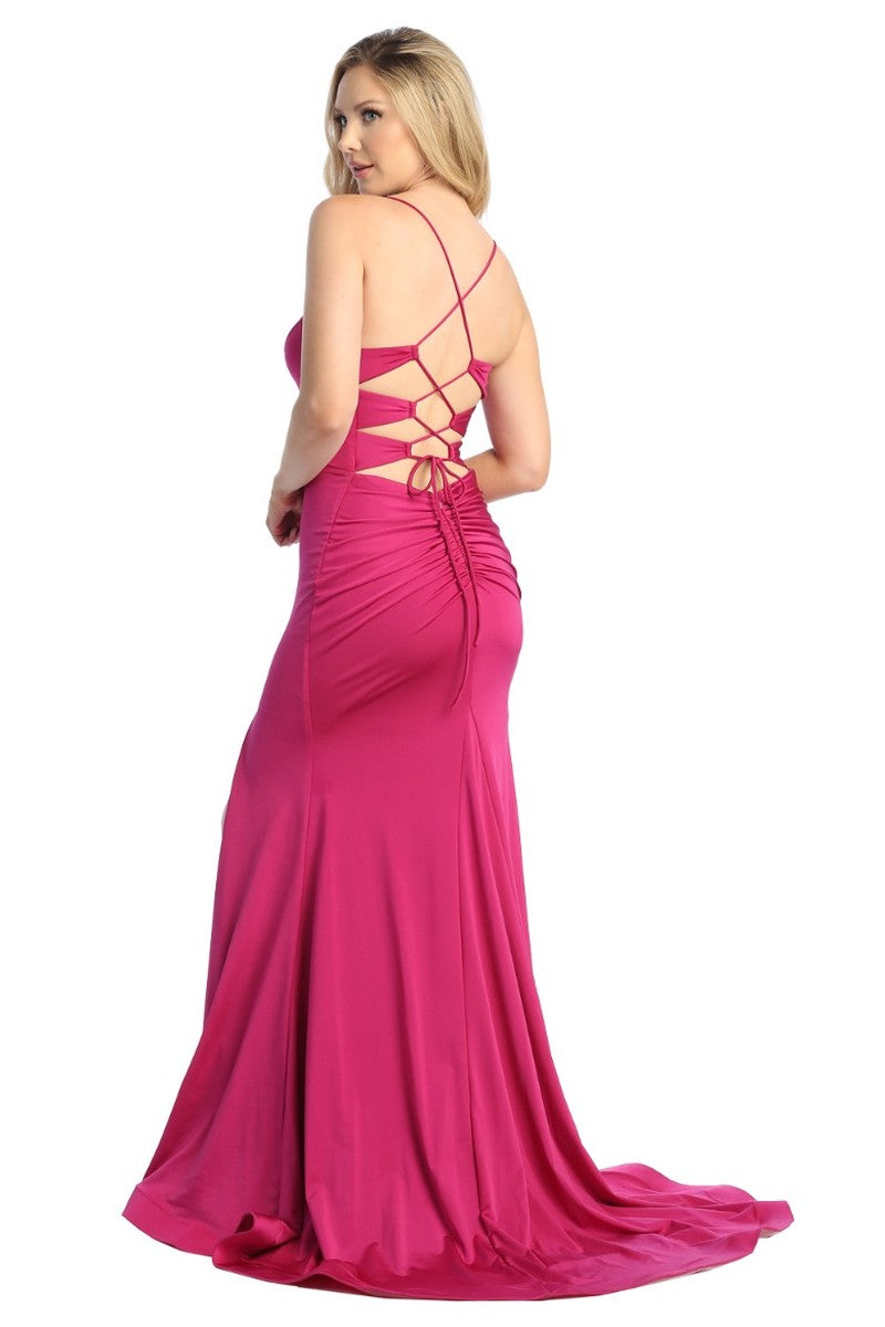 Orchid sleeveless mermaid prom gown, back view