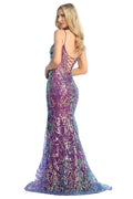 Fuchsia sleeveless sequin mermaid prom gown, front view