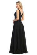 Black sleeveless chiffon a-line prom gown, front view