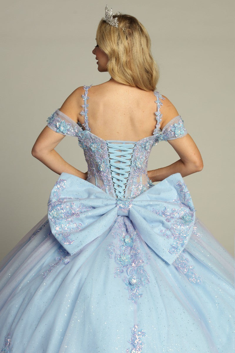 Sky Blue-Lilac sweetheart lace applique tulle quinceanera dress, alternate view