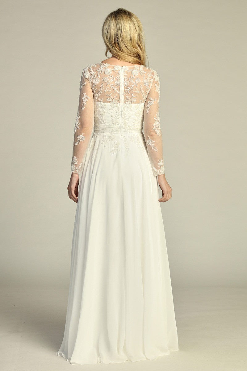 Ivory long sleeve chiffon a-line mother of the bride gown, alternate view