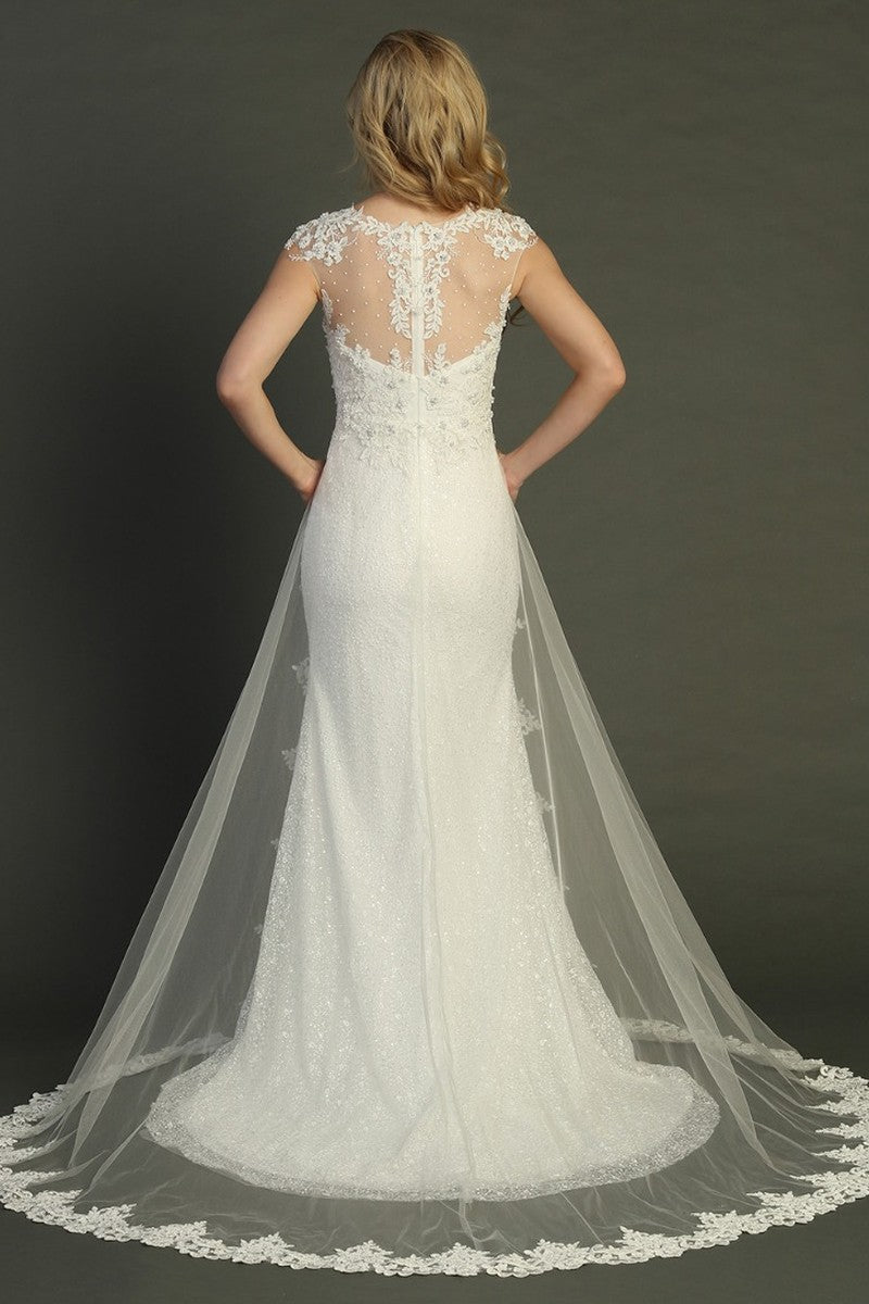 Ivory cap sleeve a-line wedding gown, alternate view