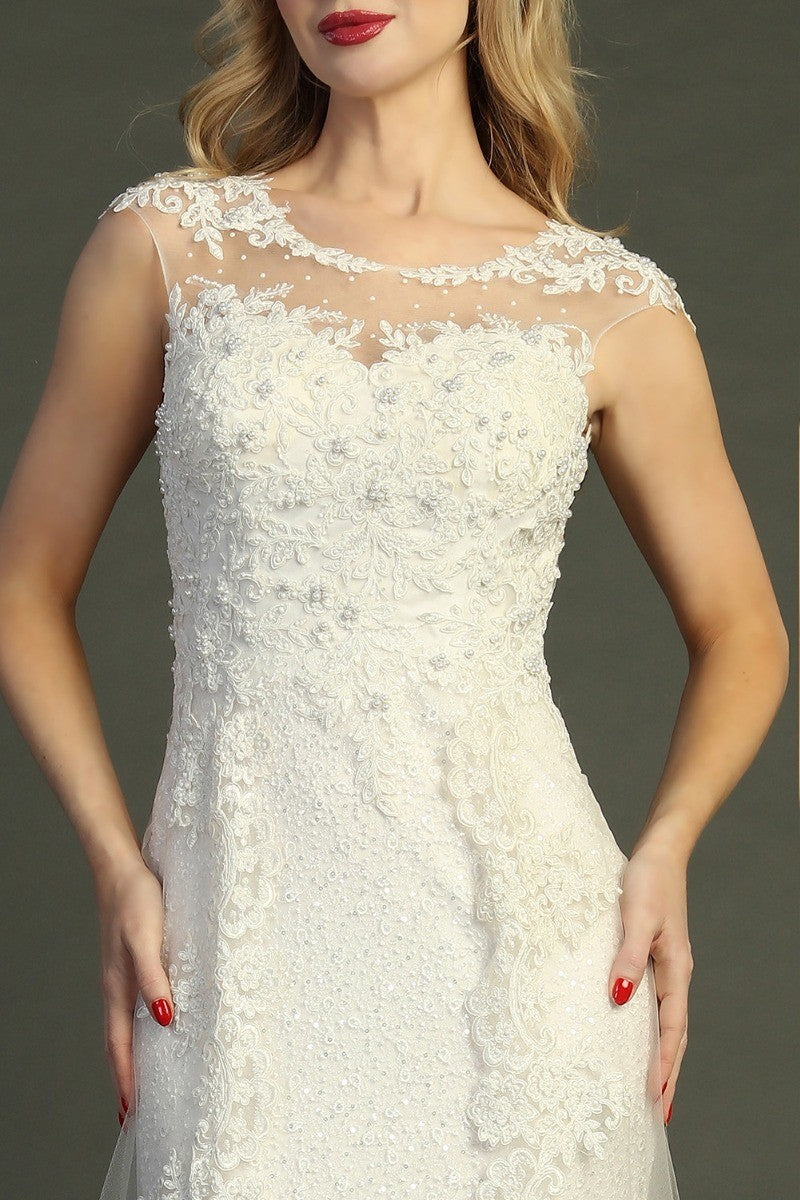 Ivory cap sleeve a-line wedding gown, alternate view
