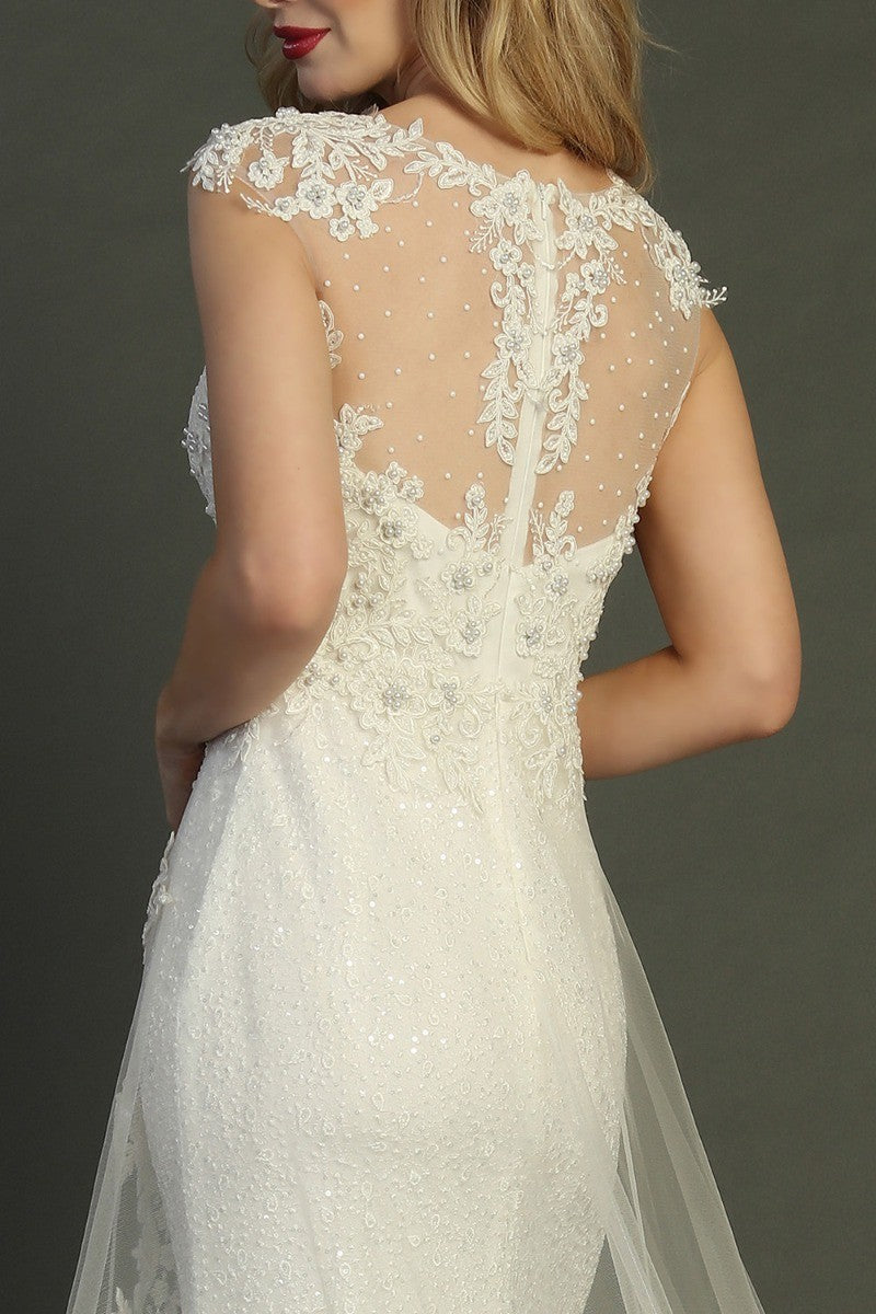 Ivory cap sleeve a-line wedding gown, alternate view