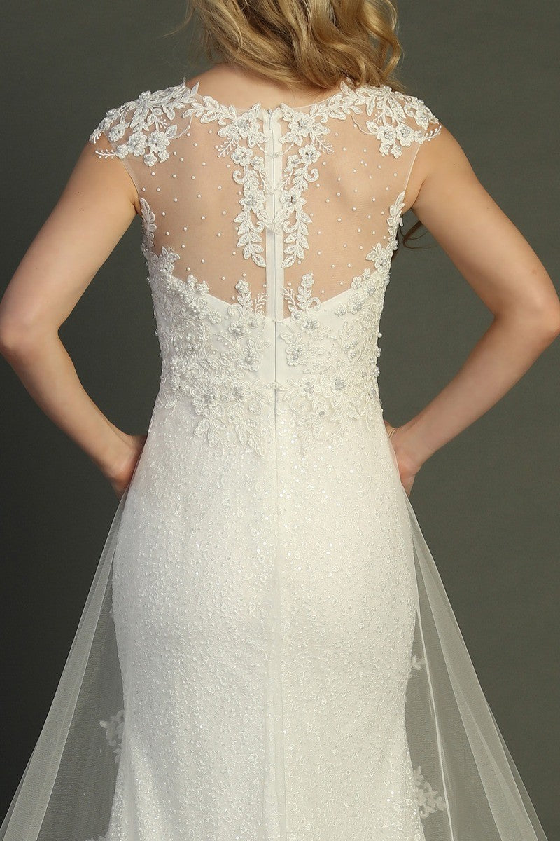 Ivory cap sleeve a-line wedding gown, alternate view