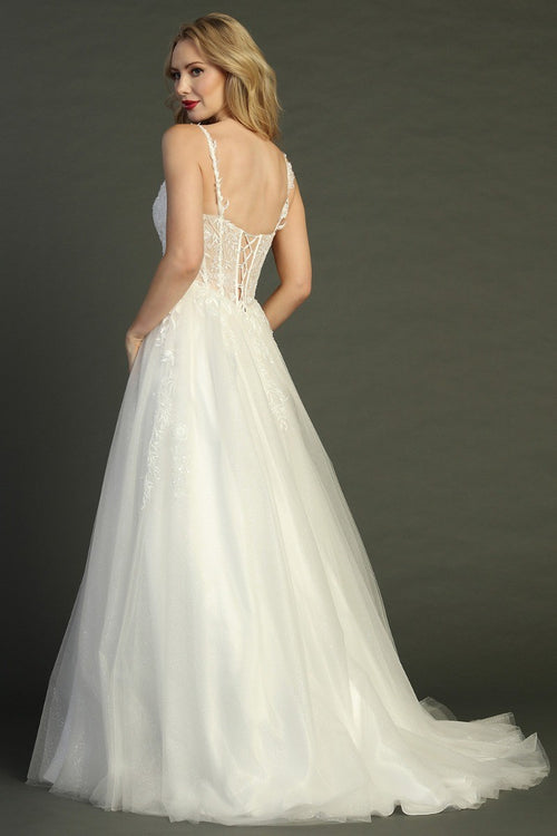 Ivory sweetheart tulle a-line wedding gown, back view