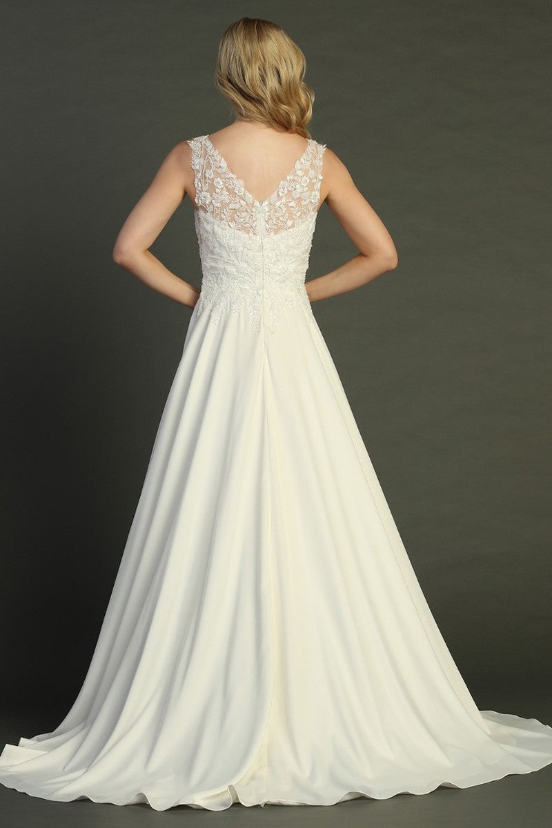 Ivory sleeveless chiffon a-line wedding gown, alternate view