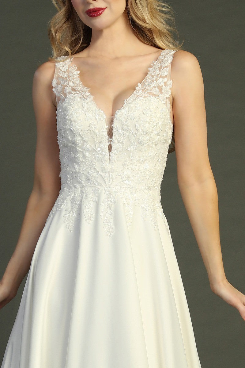 Ivory sleeveless chiffon a-line wedding gown, alternate view