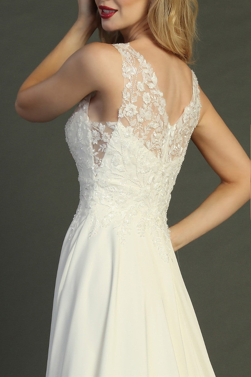 Ivory sleeveless chiffon a-line wedding gown, alternate view
