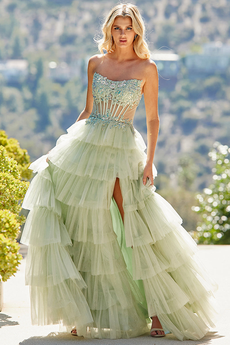 9053-TIER | BUSTIER CORSET HYBRID NECKLINE TIER A LINE DRESS