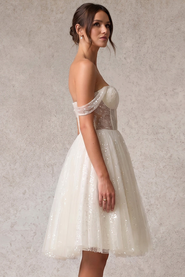 ANW2022-W-SHORT | Off Shoulder Sweetheart Knee Length Wedding Dress