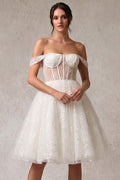 ANW2022-W-SHORT | Off Shoulder Sweetheart Knee Length Wedding Dress