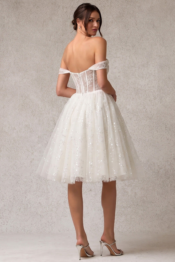 ANW2022-W-SHORT | Off Shoulder Sweetheart Knee Length Wedding Dress