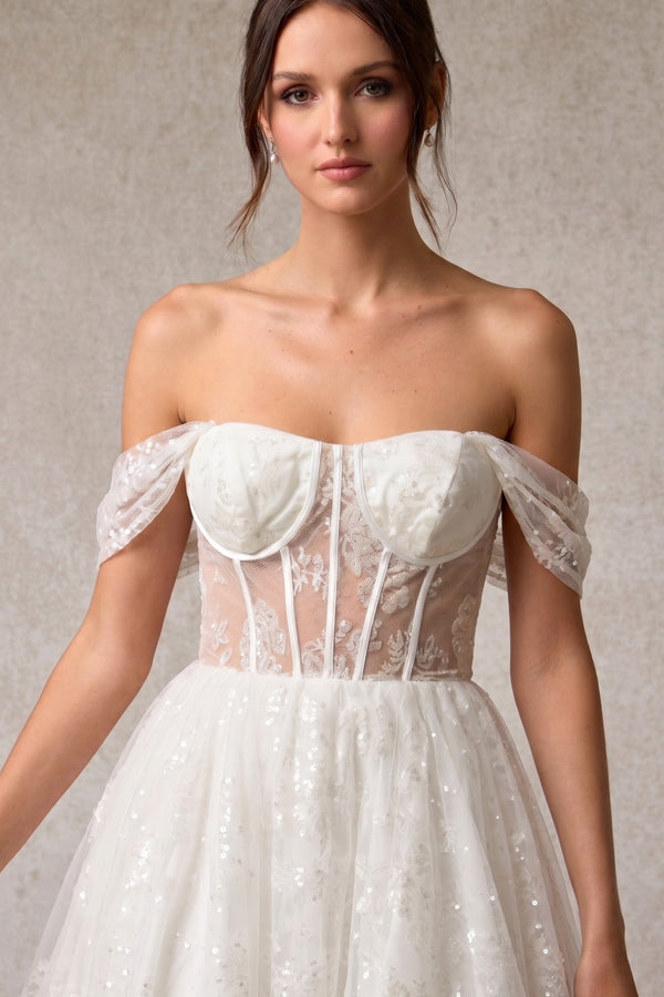 ANW2022-W-SHORT | Off Shoulder Sweetheart Knee Length Wedding Dress